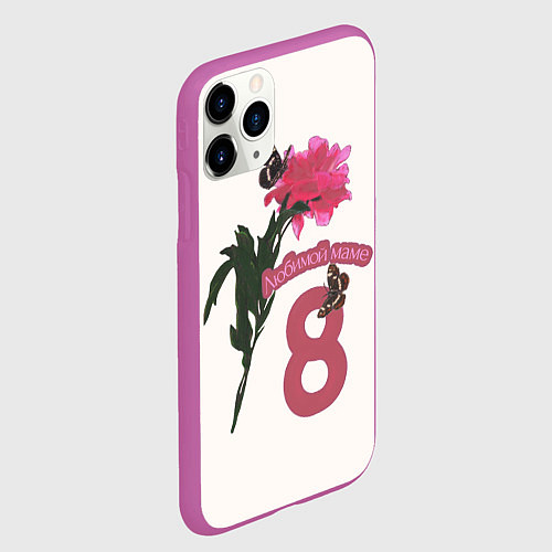 Чехол iPhone 11 Pro матовый Любимой маме пион / 3D-Фиолетовый – фото 2