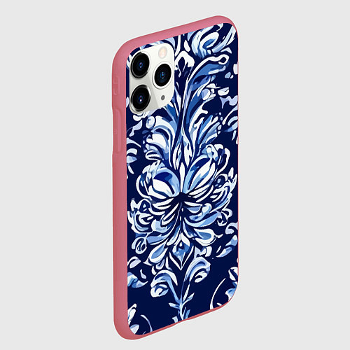Чехол iPhone 11 Pro матовый Гжель русский орнамент королевский синий / 3D-Малиновый – фото 2