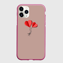 Чехол iPhone 11 Pro матовый Бумажные сердечки, цвет: 3D-малиновый
