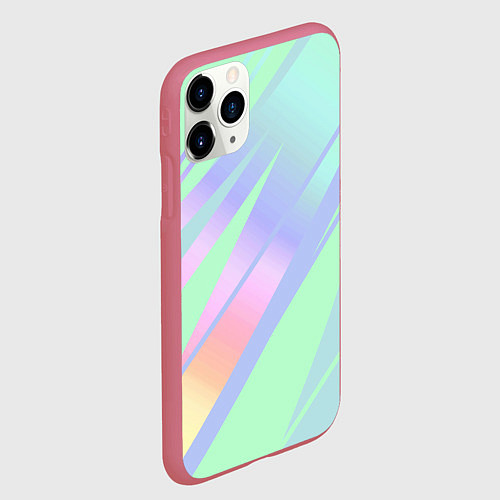 Чехол iPhone 11 Pro матовый Светлый зелёный мятный с полосами градиент / 3D-Малиновый – фото 2
