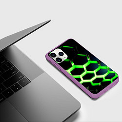 Чехол iPhone 11 Pro матовый Neon Honeycombs, цвет: 3D-фиолетовый — фото 2