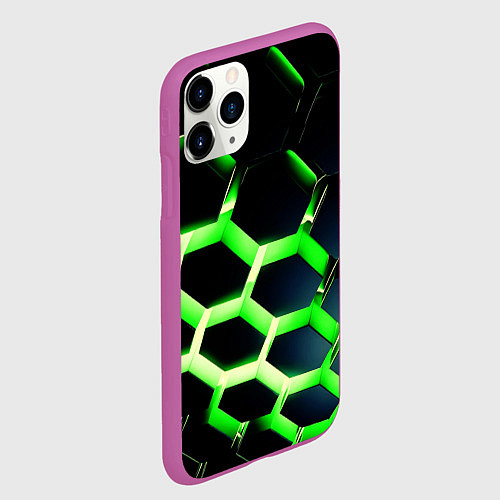 Чехол iPhone 11 Pro матовый Neon Honeycombs / 3D-Фиолетовый – фото 2