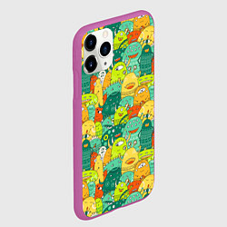 Чехол iPhone 11 Pro матовый Весёлые монстрики пришельцы, цвет: 3D-фиолетовый — фото 2