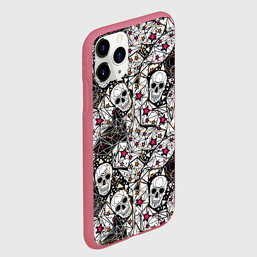 Чехол iPhone 11 Pro матовый Черепа и красные звезды / 3D-Малиновый – фото 2