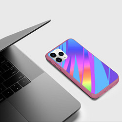 Чехол iPhone 11 Pro матовый Нежный голубой с розовыми полосами, цвет: 3D-малиновый — фото 2