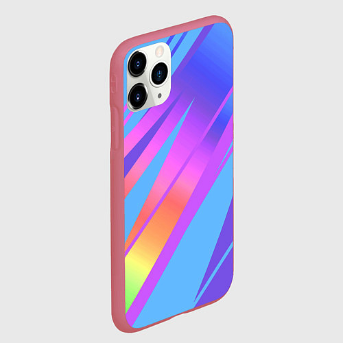 Чехол iPhone 11 Pro матовый Нежный голубой с розовыми полосами / 3D-Малиновый – фото 2