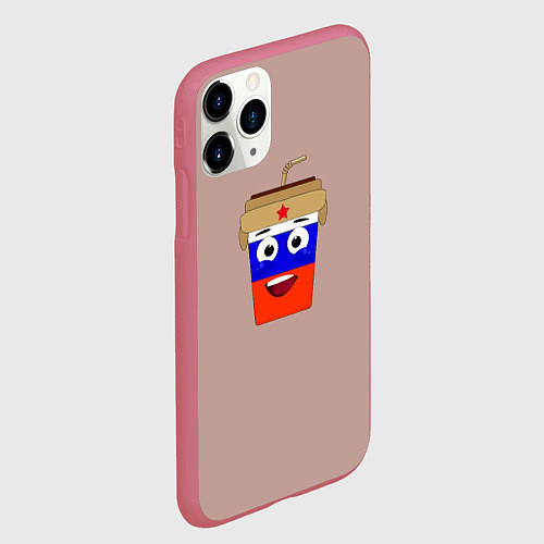 Чехол iPhone 11 Pro матовый Стаканчик с мордочкой / 3D-Малиновый – фото 2