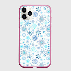 Чехол iPhone 11 Pro матовый Бирюзовые снежинки, цвет: 3D-малиновый