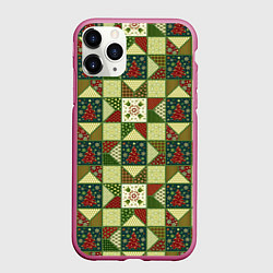Чехол iPhone 11 Pro матовый Лоскутный рождественский узор, цвет: 3D-малиновый