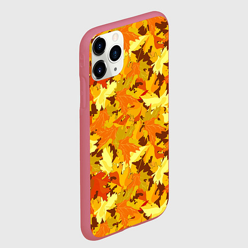 Чехол iPhone 11 Pro матовый Золотая кленовая осень / 3D-Малиновый – фото 2