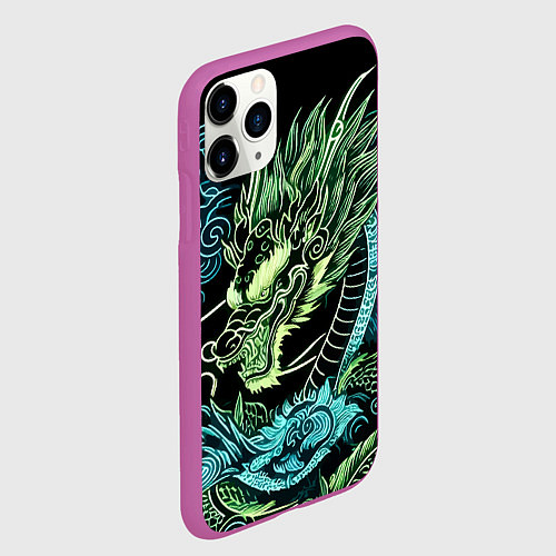Чехол iPhone 11 Pro матовый Ирезуми - неоновый японский дракон / 3D-Фиолетовый – фото 2