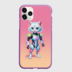 Чехол iPhone 11 Pro матовый Funny kitten - cyberpunk, цвет: 3D-фиолетовый