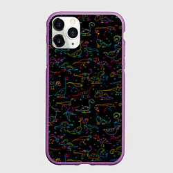 Чехол iPhone 11 Pro матовый Кислотные динозаврики, цвет: 3D-фиолетовый