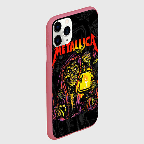 Чехол iPhone 11 Pro матовый Metallica - skeleton with a lantern / 3D-Малиновый – фото 2