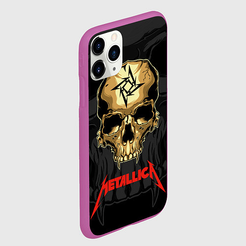 Чехол iPhone 11 Pro матовый Metallica - skull with fangs / 3D-Фиолетовый – фото 2