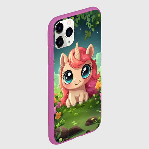 Чехол iPhone 11 Pro матовый Рыжая единорожка / 3D-Фиолетовый – фото 2