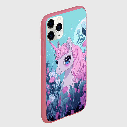 Чехол iPhone 11 Pro матовый Аниме единорожка / 3D-Малиновый – фото 2