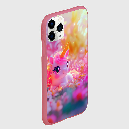 Чехол iPhone 11 Pro матовый Маленькая милая единорожка / 3D-Малиновый – фото 2