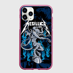 Чехол iPhone 11 Pro матовый Metallica - damn, цвет: 3D-малиновый