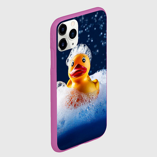Чехол iPhone 11 Pro матовый Резиновая уточка в мыльной пене / 3D-Фиолетовый – фото 2