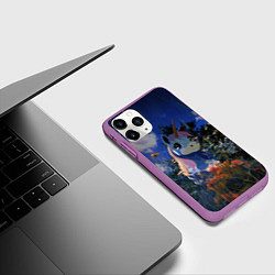 Чехол iPhone 11 Pro матовый Синий единорог в кустах, цвет: 3D-фиолетовый — фото 2