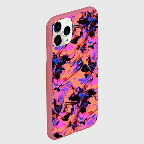 Чехол iPhone 11 Pro матовый Абстрактные цветы - текучая краска / 3D-Малиновый – фото 2