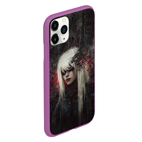 Чехол iPhone 11 Pro матовый Беловолосая девушка-киборг / 3D-Фиолетовый – фото 2