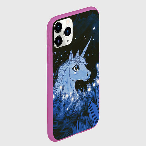 Чехол iPhone 11 Pro матовый Единорог и светлячки / 3D-Фиолетовый – фото 2