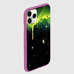 Чехол iPhone 11 Pro матовый Зеленая стекающая краска по черному фону, цвет: 3D-фиолетовый — фото 2
