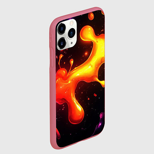 Чехол iPhone 11 Pro матовый Радужные кляксы на черном фоне / 3D-Малиновый – фото 2