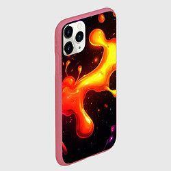 Чехол iPhone 11 Pro матовый Радужные кляксы на черном фоне, цвет: 3D-малиновый — фото 2