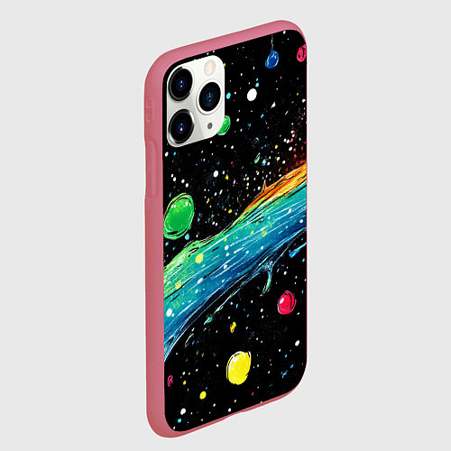 Чехол iPhone 11 Pro матовый Брызги радужной краской / 3D-Малиновый – фото 2