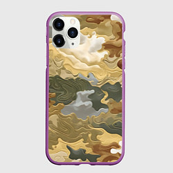 Чехол iPhone 11 Pro матовый Золотистый камуфляж, цвет: 3D-фиолетовый