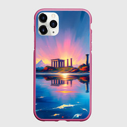Чехол iPhone 11 Pro матовый Античный островок, цвет: 3D-малиновый