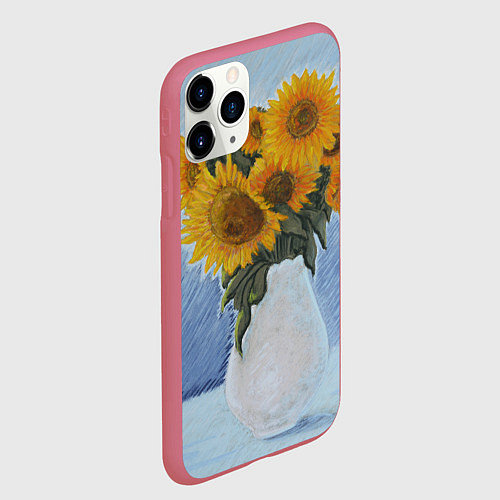 Чехол iPhone 11 Pro матовый Подсолнухи в вазе / 3D-Малиновый – фото 2