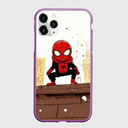 Чехол iPhone 11 Pro матовый Мини человек-паук, цвет: 3D-фиолетовый