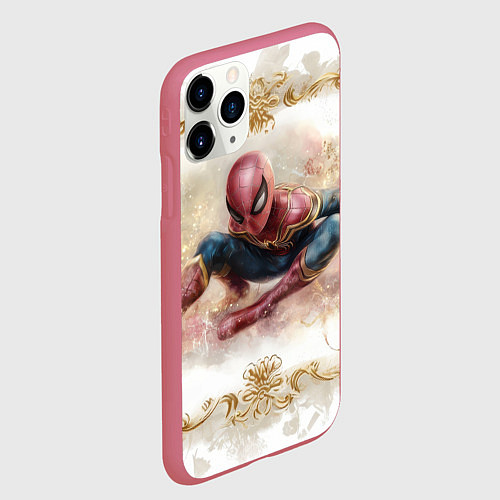 Чехол iPhone 11 Pro матовый Человек - паук розы и узоры / 3D-Малиновый – фото 2