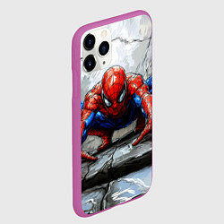 Чехол iPhone 11 Pro матовый Человек-паук палзет на стене, цвет: 3D-фиолетовый — фото 2