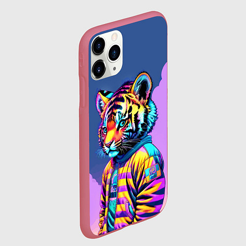 Чехол iPhone 11 Pro матовый Cool tiger cub - pop art / 3D-Малиновый – фото 2
