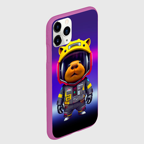 Чехол iPhone 11 Pro матовый Baby capybara - cyberpunk / 3D-Фиолетовый – фото 2