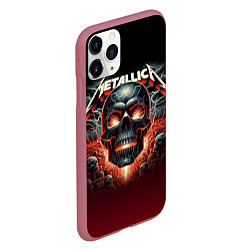 Чехол iPhone 11 Pro матовый Metallica - fire skull, цвет: 3D-малиновый — фото 2