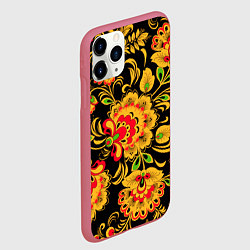 Чехол iPhone 11 Pro матовый Хохлома - роспись, цвет: 3D-малиновый — фото 2