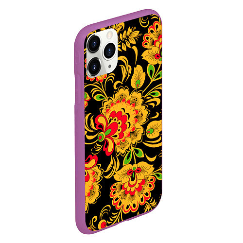 Чехол iPhone 11 Pro матовый Хохлома - роспись / 3D-Фиолетовый – фото 2