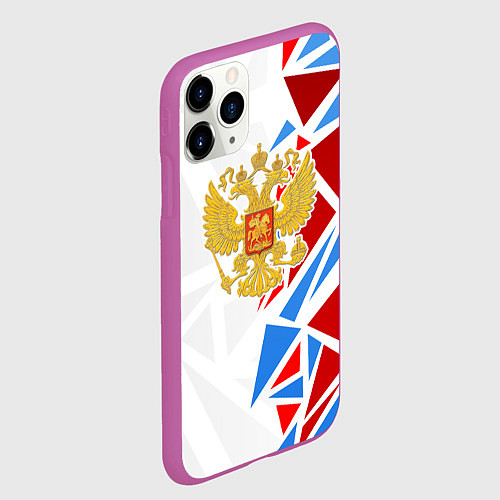 Чехол iPhone 11 Pro матовый Герб России - фрагментация цветов / 3D-Фиолетовый – фото 2