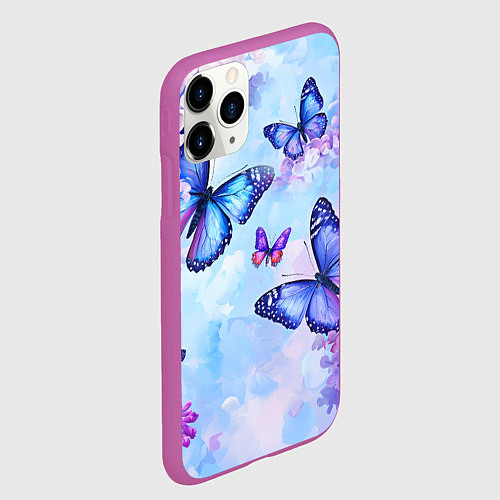 Чехол iPhone 11 Pro матовый Бабочки и сирень - нежная голубая живопись / 3D-Фиолетовый – фото 2