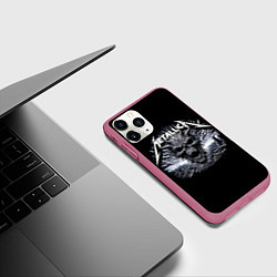 Чехол iPhone 11 Pro матовый Metallica - horned skull, цвет: 3D-малиновый — фото 2
