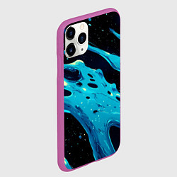 Чехол iPhone 11 Pro матовый Синие волны краски на черном, цвет: 3D-фиолетовый — фото 2