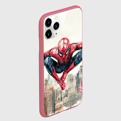 Чехол iPhone 11 Pro матовый Человек паук паркур / 3D-Малиновый – фото 2