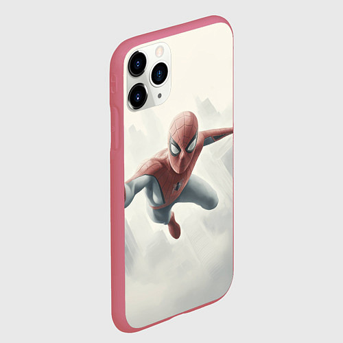 Чехол iPhone 11 Pro матовый Человек паук в полете / 3D-Малиновый – фото 2