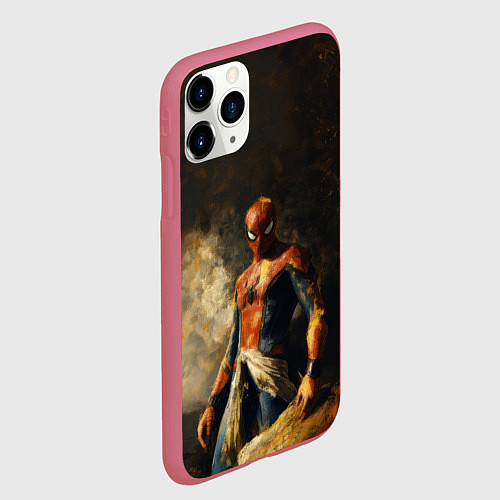 Чехол iPhone 11 Pro матовый Spider man poster / 3D-Малиновый – фото 2